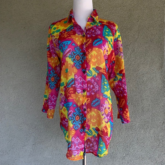 🔥5/$20🔥 “Bam Bam” Colorful Cotton Semi-Sheer Shirt - Picture 4 of 8